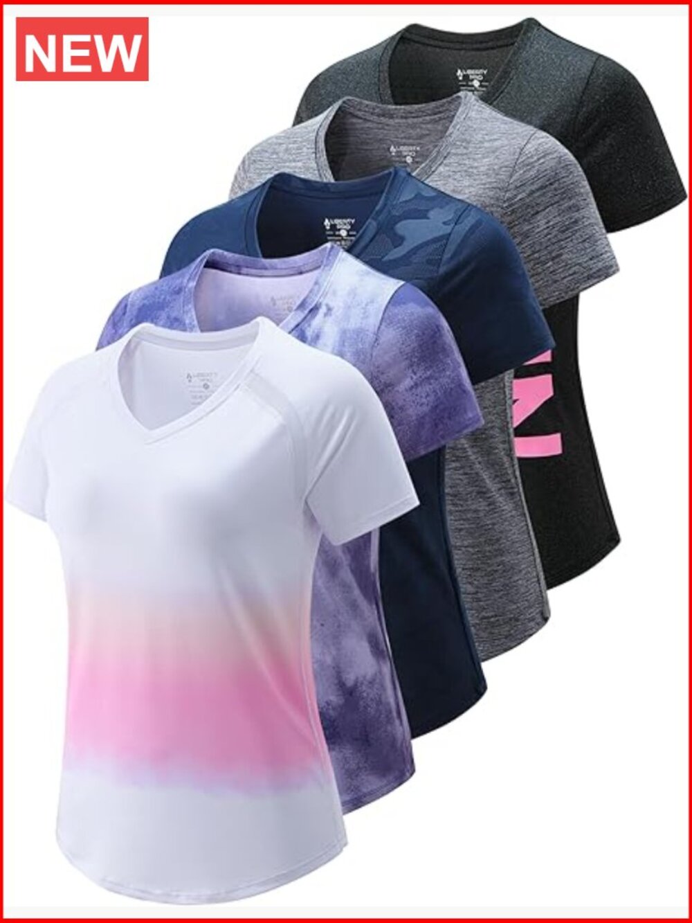 Women's 5-Pack Short Sleeve Dry Fit Workout T-Shirts - Moisture Wicking